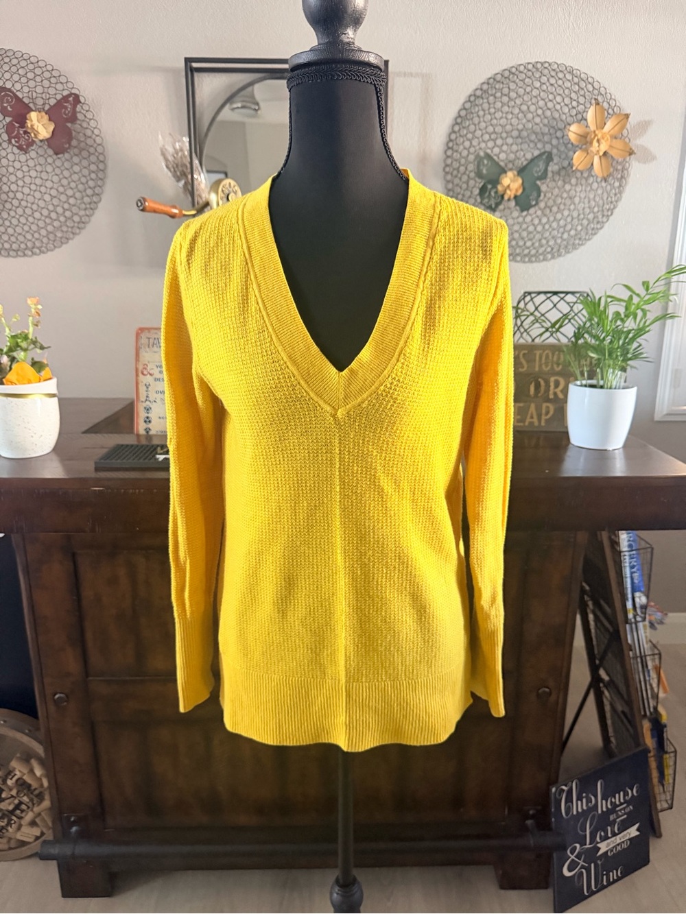 GAP Women's Bright Yellow V-Neck Sweater